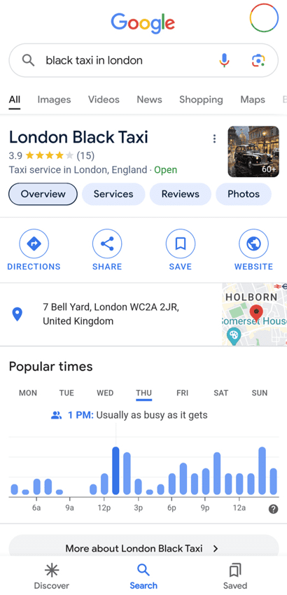 Google search for black taxi london