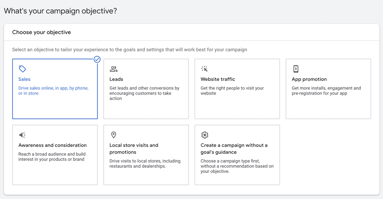 Google Ads campaign objectives