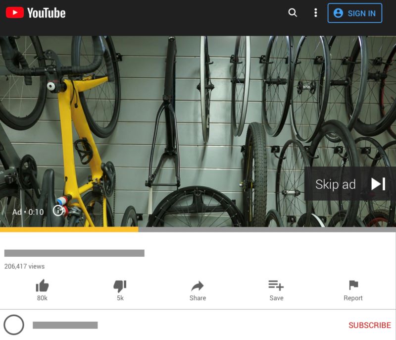 Youtube ads for a bike retailer