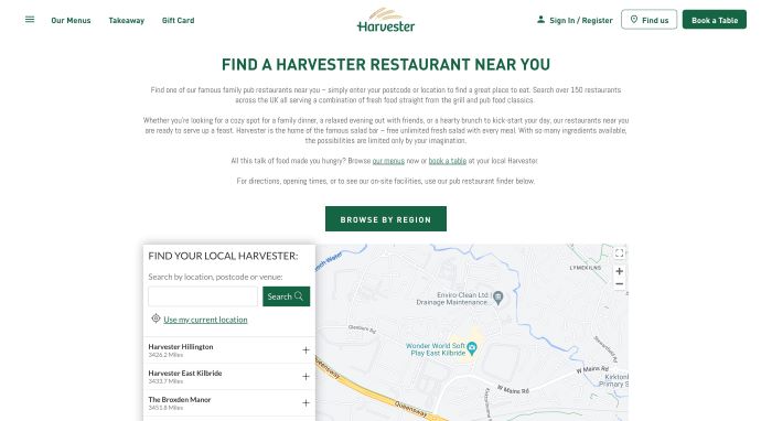 harvester location finder page