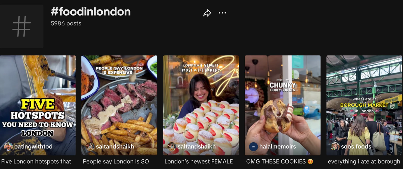 TikTok results for the hashtag #Foodinlondon