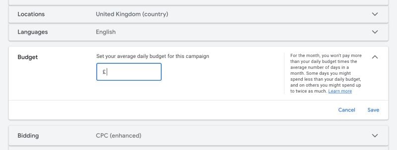 Google Ads budget